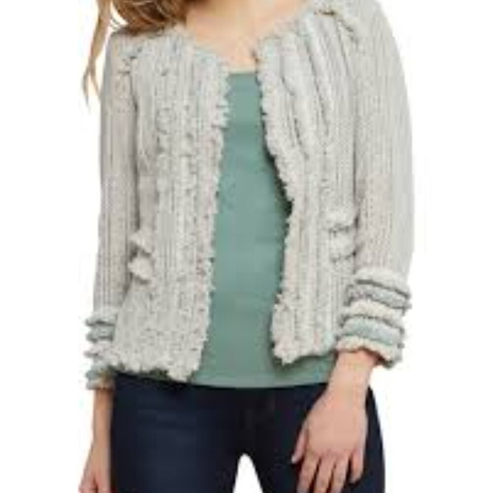 NIC + ZOE Ruffle Cuff Textured Fringe Jacket